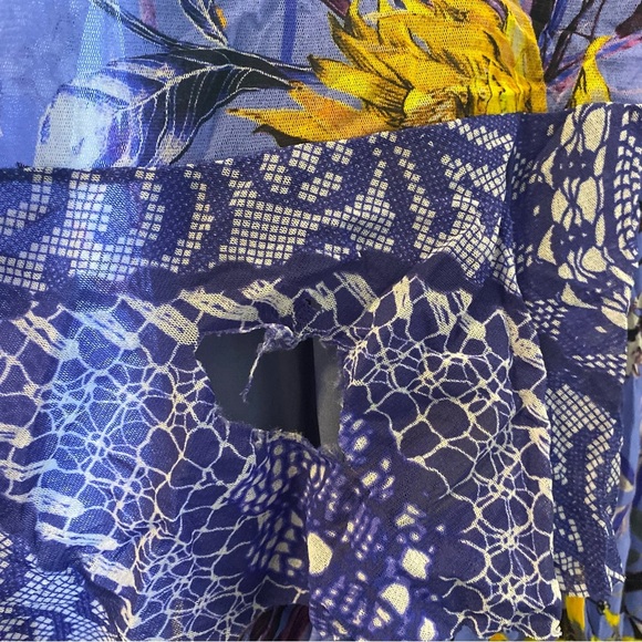 Fuzzi Floral Patchwork Printed Asymmetric Ruffle V-Neck Sleeveless Wrap Dress M - Picture 5 of 9